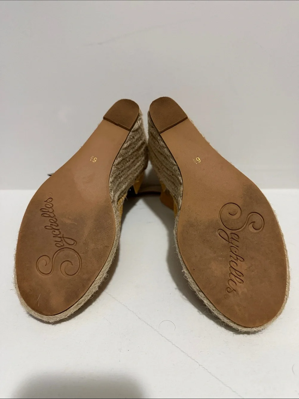 Women's Mustard Suede Espadrille Wedge Sandals